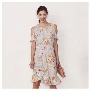 LC Lauren Conrad gray cold shoulder floral dress